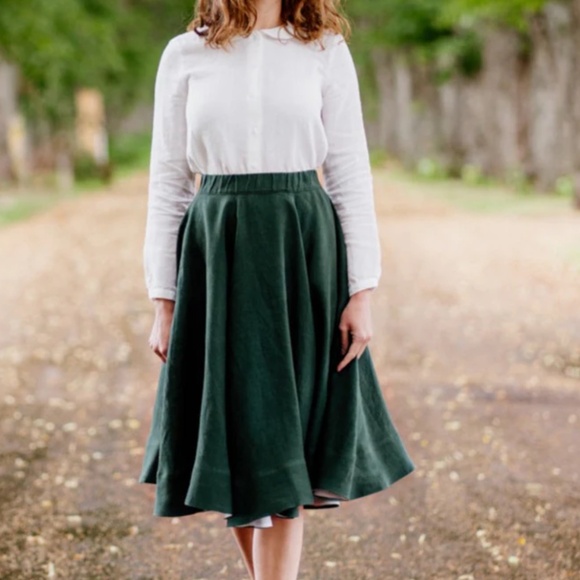 SON DE FLOR CLASSIC EVERGREEN LINEN SKIRT - XL - Picture 2 of 5